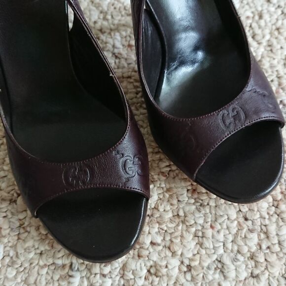 Gucci classic guccissima brown leather peep toe slingback size 6B - Picture 8 of 12